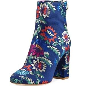 Joie Saleema Brocade Leather/ Satin Ankle Boots Navy Size 39.5